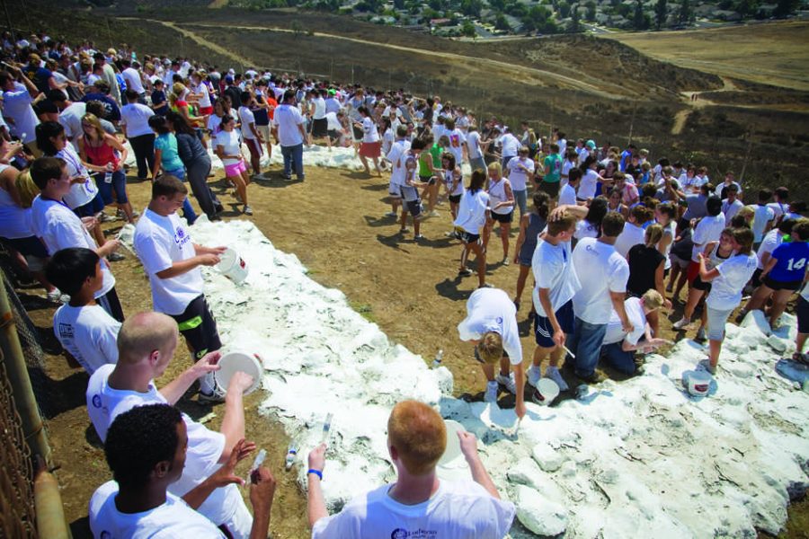 A messy afternoon: Students participate in the tradition of painting the CLU rocks during freshman orientation in 2009.
Photos courtesy of Karin Grennan