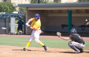 Making history: Nick Boggan broke the record for RBI’s in a single season when he drove in his 60th run against Chapman on Sunday. Photo by Zachary Harper - Staff Photographer 