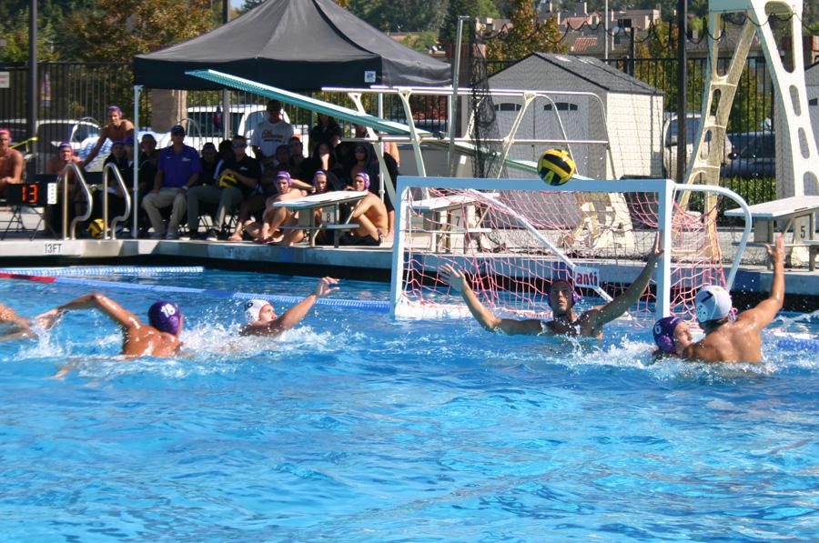 Still battling: Senior Max Zappas (left) attempts to score on Oct. 26 against Claremont Mudd-Scripps. Junior Jesse Owen (above) looks to defend a pass from the Stags in the same matchup at the Samuelson Aquatics Center. 
Photos by Kine Rossland - Staff Photographer
