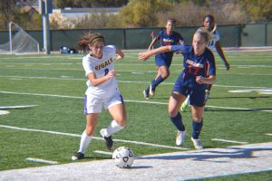 4-Peat: Junior Nancy Nunez looks to control the ball in CLU’s SCIAC clinching match Nov. 2.  Photo by Becky Pruett - Staff Photographer