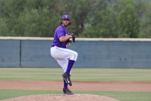 Next man up: Jake Petersen got the win April 18 and went 7-15 at the plate with seven runs and four RBIs during the series against University of La Verne. Photos by Kayla Gamache - Staff Photographer