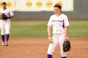 Looking for answers: Courtney Sooy (9-7) was handed two losses this weekend, however, only three of the 10 runs given up were earned April 18 against CMS. Photo by Kayla Gamache - Staff Photographer