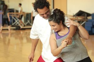 Dance is life: Junior Seta Wainiqolo and freshman Kristina Albarian rehearse a dance choreographed by junior Antonio Sessa for the first ever Moving Images on May 9 and 10 in the Preus-Brandt Forum. Photo by Melina Esparza, Photo Editor 