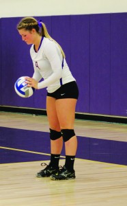 End of the road: Senior setter Kennedy Peters prepares to serve in the victory against Whitworth. Peters recorded 23 assists in her final game as a Regal against Trinity on Nov. 15.