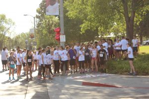 Runners lined up before the start of the race at 9 a.m. on April 18. 