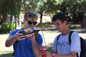 Junior Michael Kelly-Bocksnick (left) and senior Ryan Perez (right) enjoyed the delicious root beer floats served at Being YOU at CLU.  Photo by Brady Mickelson - Staff Photographer