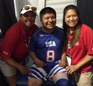 Hard at work: Head Athletic Trainer Kecia Davis (left) helps out a U.S. Olympic Athlete with a nurse from Children's Hospital Los Angeles. 