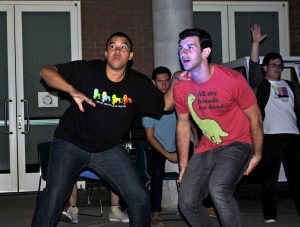 Improv-er Eric Carthen with newcomer Frankie Manes in a rap battle during Outdoorprov. 