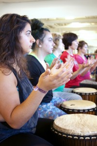 Cal Lutheran student Kristina Albarian learns a drum beat from Ghana, Africa on Saturday’s Sacred Dance Workshop.  Photo by Annika Stenfjord - Photo Editor 