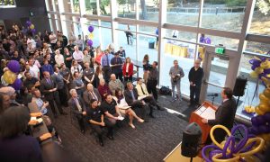 New additions: On Nov. 11, President Chris Kimball addressed the Cal Lutheran community who attended  the grand opening for the new Student Union building and the new Ahmanson Veteran Resource Office.  Photo by PK Duncan - Staff Photographer