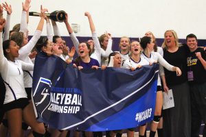 The Regals display pure elation after defeating No. 1-ranked Washington-St. Louis on Nov. 15. They will play for a National Championship in Grand Rapids, Michigan from Nov. 19-21. Photo by Annika Stenfjord - Photo Editor