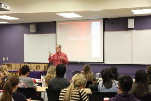 Eric Kamm, who has been HIV positive for 15 years, presented the facts and misconceptions about HIV to students. Photo by PK Duncan - Staff Photographer