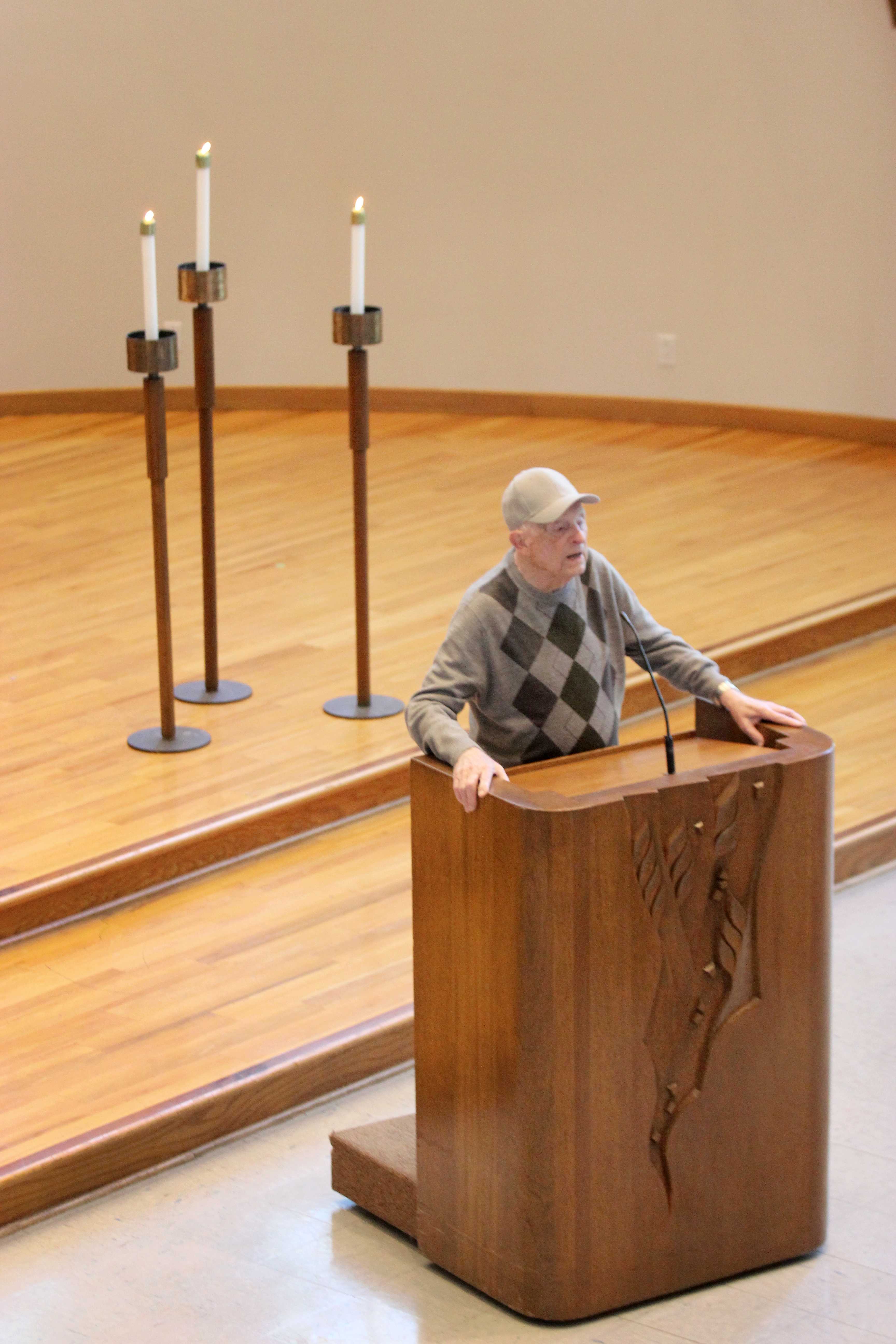 Holocaust survivor Michael Mark, 91 years old, spoke in the University Chapel on Yom HaShoah (Holocaust Remembrance Day) to speak about his experience. Photo by Amanda Marston - Staff Photographer