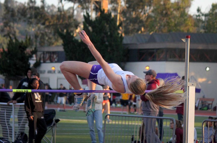 Sophomore Carlie Burow placed third in the High Jump with a height of 1.52m on day two of the SCIAC Championships to help her team in their third place finish.
Photo by Madi Schmader - Staff Photographer