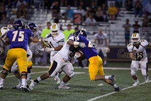 Last season highlights: (Top/L to R): OL Jesse Cerdas, OL Jared Smith and RB Isaac Seymour. The Kingsmen are looking forward to facing Willamette (Ore.) Sept. 17 at noon in William Rowland Stadium, after losing a close game to Pacific Lutheran University Sept. 10. Photo by Matt McClenathen--Assistant Sports Information Director