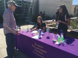 Bleed Purple, Give Gold: Gabby Sainz (right) said, “The intention of Philanthropy Phridays is to bring awareness to the Annual Fund, which goes towards scholarships, and 96% of the student body is on financial aid.”