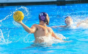 Senoir utility Camron Hauer shoots for the goal in the Kingsmen's 19-5 win against Ventura College. Photo credit--Andy Horan
