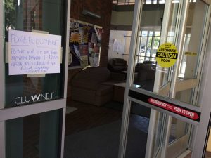 Electronic doors in Mogen Hall were shoved open during the BIP testing mandated by Southern California Edison.