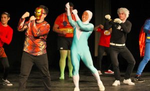 Show them your moves: Mr. Kingsmen contestants dance a group number to “Holding Out for a Hero” by Bonnie Tyler. Navarro (front right) was crowned the winner.  