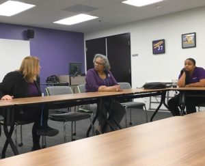 Difficult Dialogues: (L to R) Mindy Puopolo, Juanita Hall and Channa Carter discuss Cal Lutheran’s accommodations for transgender students and share stories of past experiences on the topic.  Photo by Matt Weisman- Staff Writer 