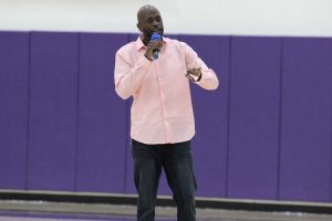 Former Harlem Globetrotter, Kevin Daley "Special K", visits the California Lutheran University campus to give a motivational speech. Photo by Jacqueline Rodriguez - Photo Editor 