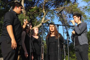 Angel Abundez, Rachel Counihan, Nissa Rolf, Rachel Guerrero and Andrew Cervantes sing an a capella version of “Dog Days Are Over” by Florence and the Machine to open the performances.