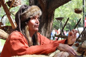 Teaching culture: Jaan Calderon, director of the Ravens of Odin reenactment group, talks to guests about how ancient Vikings lived.