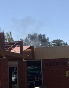 Smoke rises outside the Student Union building. Photos by Jackie Rodriguez - Photo Editor 