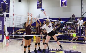 Senior Molly Holloway tallied 11 kills with a .333 hitting percentage on Friday night. Photo by Saoud Albuainain