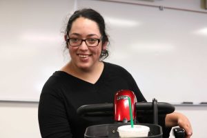 Addressing Fears: Senior Miranda Casanova-MacDonald is a public speaker who helps others learn how to confidently speak to people with disabilities.  Photo by Inga Parkel- Photojournalist