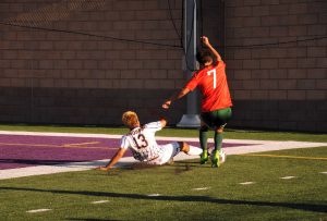 Charlie Villa-Lovos was strong on the defensive back line to give the Kingsmen their sixth shutout of the season. Photo by Arianna Macaluso- Photojournalist