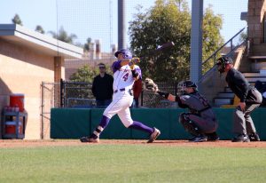 Senior Alec Iniguez went 4-5 with two RBI in game three against Occidental. He has been an anchor in the Kingsmen outfield for the duration of the season. Photo by Arianna Macaluso