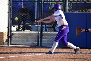 Senior catcher Abbigael Howard started both games behind the plate for the Regals. She went 1-3 with a run scored in game two.  Photo by Natalie Elliot- Photojournalist
