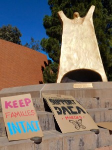 Signs used in the protest showing support for DREAMers. Photo by Paige Rankin- Photojournalist