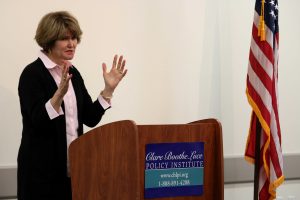 A voice for conservatism: Bay Buchanan, who came to campus last Thursday, speaks to university students across the nation in hopes to empower the conservative women in the U.S.  Photo by Inga Parkel- Photojournalist