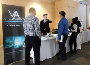 Young entrepreneurs: Sophomore Austin Janik talks about his startup company “Virtual Athletics” at the New Venture competition. Photo by Paige Rankin- Photojournalist