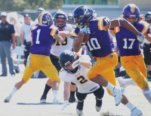 Sophomore defensive back Cameron James recorded a pass break up and rushed 16 yards in punt returns at Rolland Stadium on Saturday, Sept. 10.  Photo by Arianna Macaluso- Photo Editor 