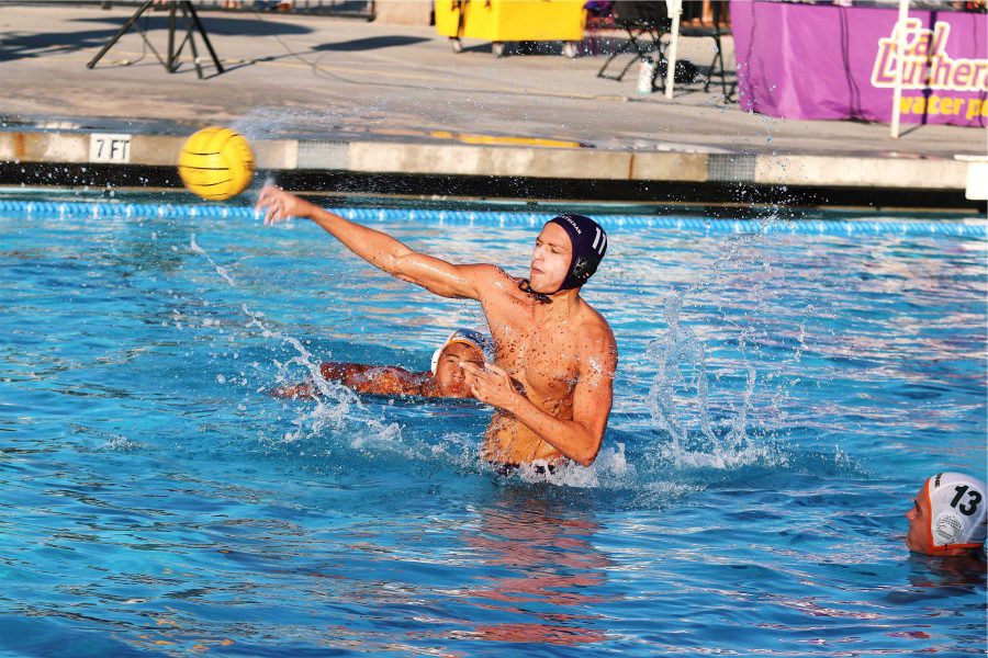 First-year utility player Dillon Goldsmith tallied four shots, two goals and seven drawn ejections in the 13-11 match against La Verne on Wednesday, Oct. 24.
Photo by Arianna Macaluso - Photo Editor
