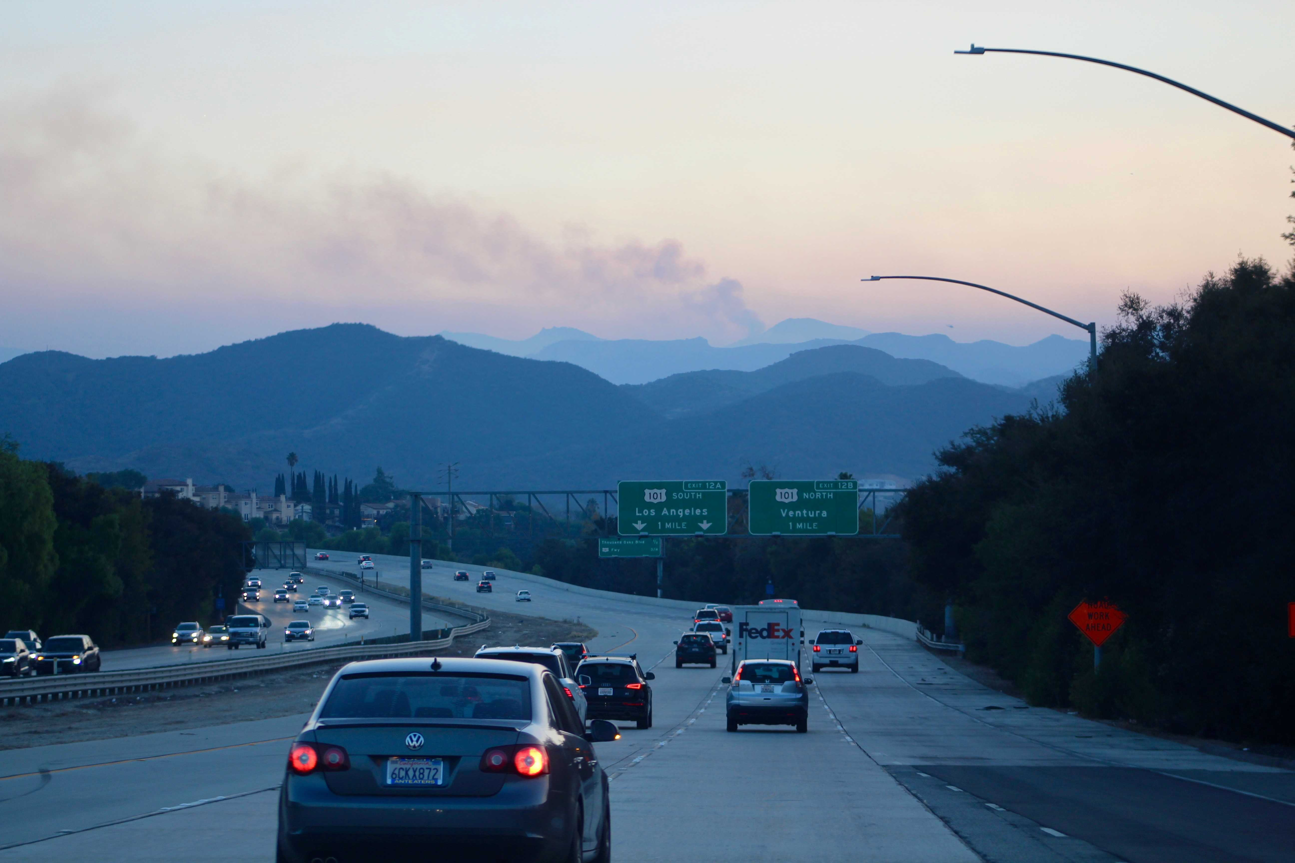 Smoke from the Santa Monica Mountains while heading south on the 23 freeway.   Photo by Brooke Stanley - Sports Editor 