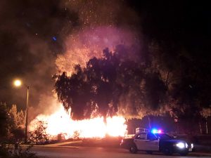 Up in flames: An Oak Park residence is engulfed in flames after the Woolsey Fire jumped across Highway 101 Nov. 9.  Photo provided by Paul Macaluso