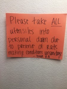 Resident rodents: The post-it note the RA put up in the Conejo kitchen.  Photo provided by Alex De Leon