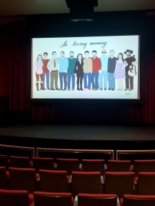 In loving memory: Artwork of the 12 victims from the Nov. 7 mass shooting at Borderline Bar and Grill is displayed at the front of the Carpenter Family Theatre at Westlake High School Feb. 3. 