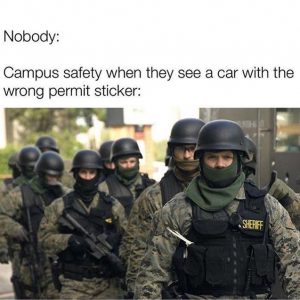 Cal Lu humor: Another one of CalLuMeme's post took on Campus Safety's strict policies.  Photo courtesy of CalLuMemes. 