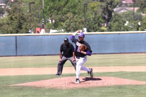 In game three of the series, sophomore pitcher Scott Roberts gave up 3 runs and struck out four batters.  (Photo by Arianna Macaluso - Photo Editor)