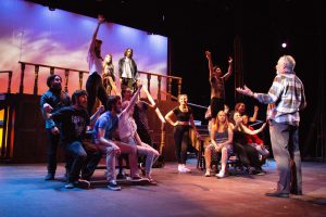 A demanding production: Cast members of “The Pirate Queen” rehearse at the Civic Arts Plaza on April 7. The show involves 29 cast members, seven faculty members and more than 20 student workers— so large that the on-campus Blackbox Theatre could not be used.  Photo by Jessica Colby- Photojournalist. 