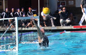  During Friday’s semi-final against Whittier College, senior goalkeeper Bailey Meyer totaled 16 saves, becoming the first Regal to make over 900 career saves. After Cal Lutheran's 10-9 championship victory on Sunday, April 28, Meyer has made a total of 912 saves during her 4 years of Cal Lutheran water polo.  (Photo by Joc Smith - Photojournalist)