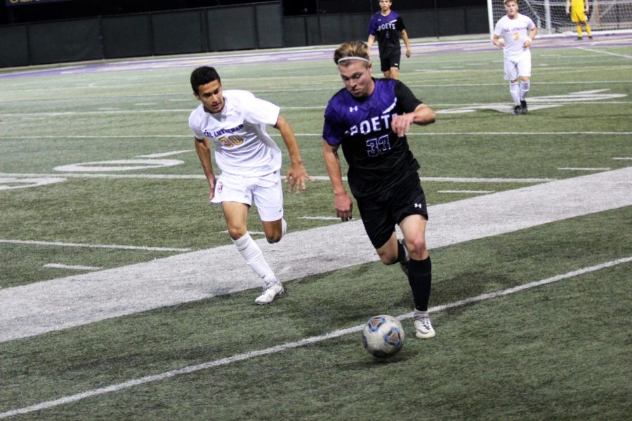 First-year midfielder Brandon Chavez chased down a Whittier forward during the game on Saturday, Oct. 26.
