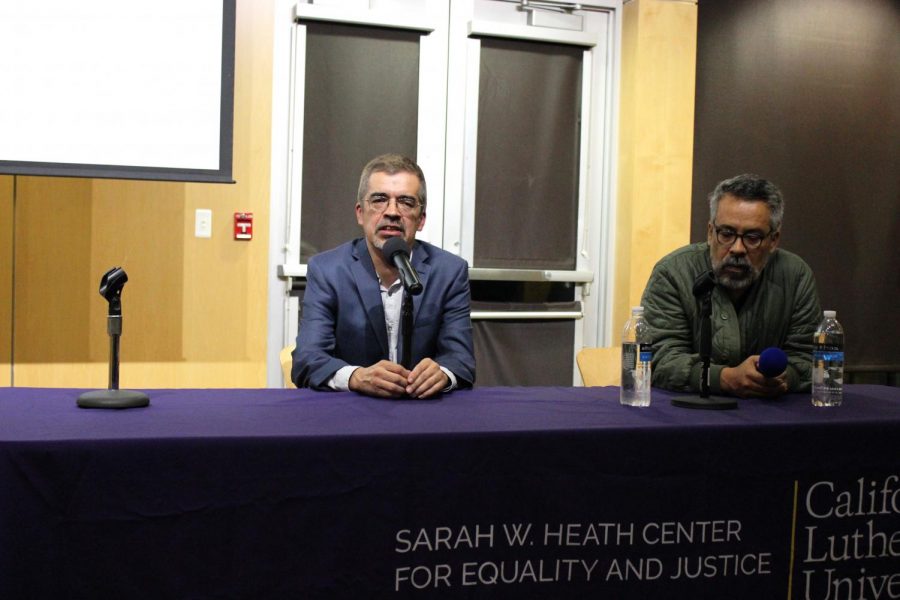 Disrupting negative connotations: Brothers Alvaro Huerta (left) and Salomon Huerta (right) were panelists at Cal Lutheran Thursday, Nov. 14. 