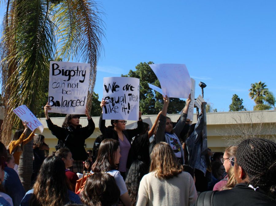 Pictured: Hundreds of California Lutheran University students participated in a walkout Feb. 12 to call attention to the lack of action they feel administration has taken in response to two allegedly racist incidents that surfaced in early February.  