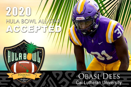 Senior defensive back Obasi Dees was selected to compete in the 2020 Hula Bowl as a Division III player.